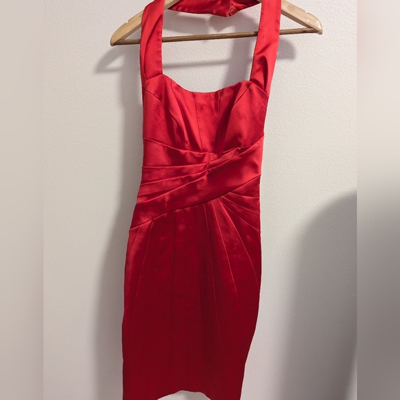 Karen Millen red satin like midi dress halter top size 2 - Picture 16 of 16